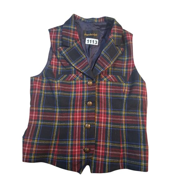 Vintage Y2K Giorgio Sant'Angelo Women's size Small Plaid Preppy Academia Vest - Picture 4 of 15